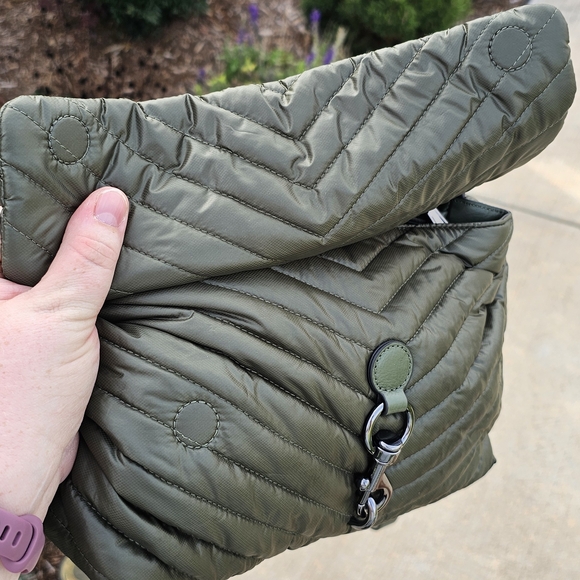 Rebecca Minkoff Green & Gunmetal Quilted Nylon and Leather Crossbody Bag - Picture 10 of 10